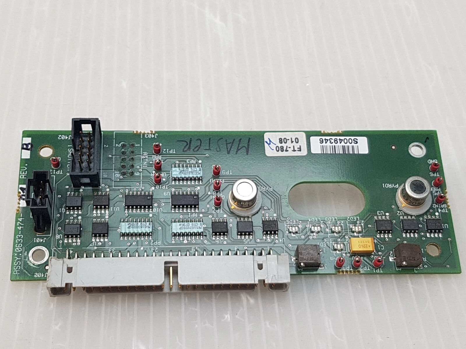 UltraPulse Encore pyro PCB 0633-474-01 B from the connector edge, SHUTTER and J402 headers