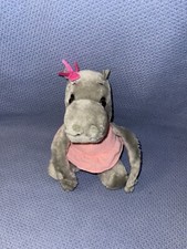 Dakin 1980 Girl Hippo Stuffed Plush Doll Toy Figure Pink Bow Vtg Dress Tutu Gray
