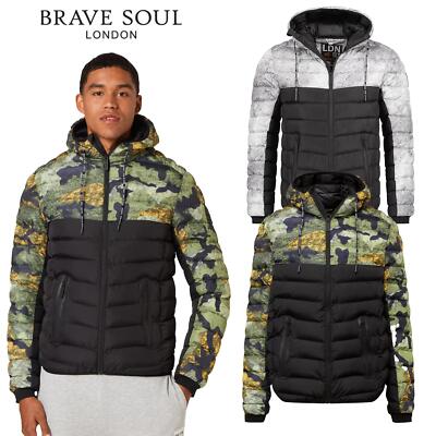 Brave Soul Men's Hooded Puffer Jacket – Full Zip and Adjustable Hood, S to  2XL UK - Main Image