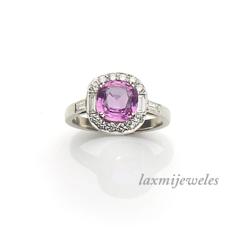 2CT Cushion Cut Real Pink Sapphire Engagement Vintage Ring 14K White Gold Finish - Picture 3 of 6