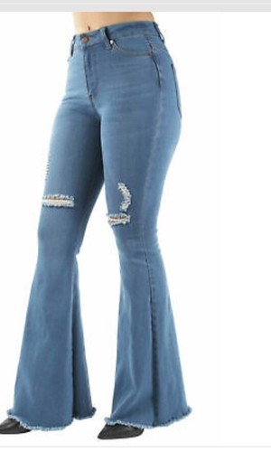 Women's High Waisted Bell Bottom Blue Jeans, Size 5, NWT