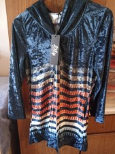 Lily By Fermiana Hooded Button Jacket Dark Blue With Colored Stripes. Nwt Medium