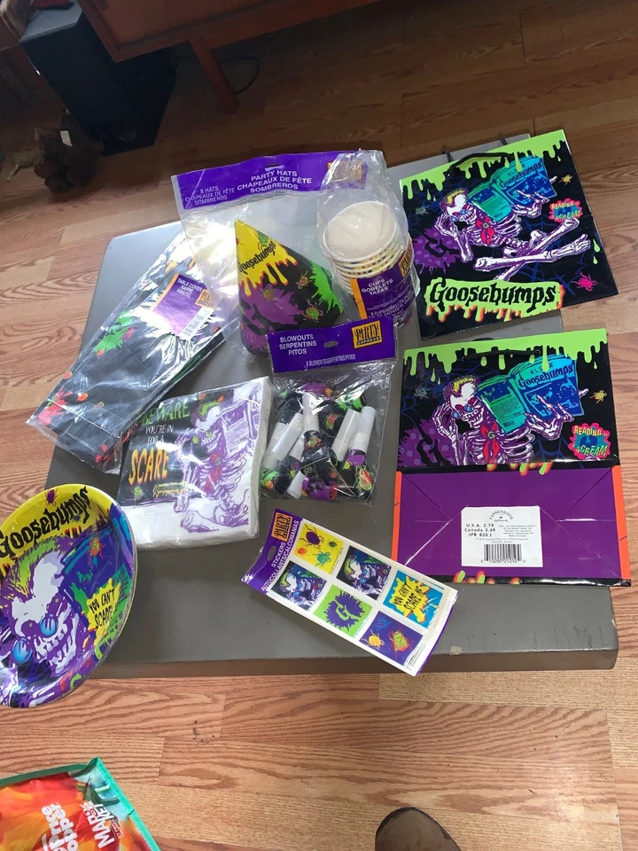 Vintage Goosebumps Party assortment Plates Hats Cups Napkins stickers Sealed. - Image 2 of 4