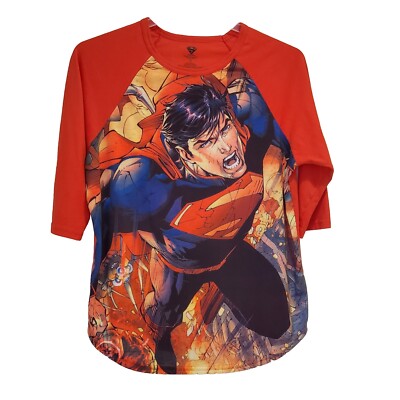 Superman All Over Front T-Shirt Women's? Size Large Half Sleeves DC Comics  VGUC
