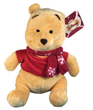 Disney Winnie The Pooh Bear 11" Plush Christmas Holiday Winter Snowflake Scarf