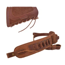 Leather Gun Buttstock Cover with Ammo Holder Sling for .30-30.30-06.22MAG 16GA