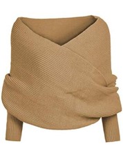 Women Fall Winter Snowfall Sweater Scarf with Sleeves Multi-Use One Size Khaki