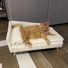 Super Fluffy Soft Puppy Sofa Bed Raised Kitten Lounger Dog Cat Couch w/ Cushion