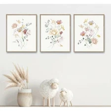 Physical Prints Set of 3 Unframed Wild Flowers Canvas Wall Decor For Bedroom or