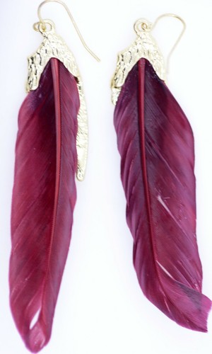 Gold tone angel wing and red feather dangle earrings - Picture 3 of 3