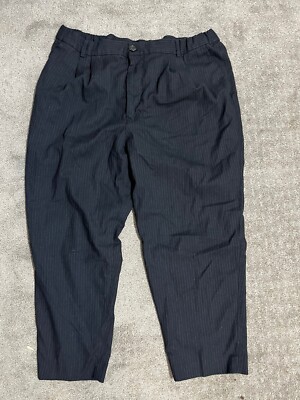 Zara Pinstripe Elastic Waist Black Cropped Pants Trousers Women's