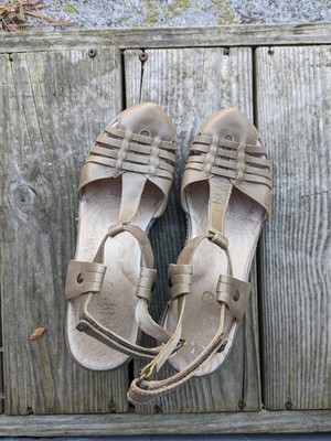 Jambu Womens Tan Ruby Leather Heel Clogs Sz 7.5 Prairie Lagenlook Cottage Barn