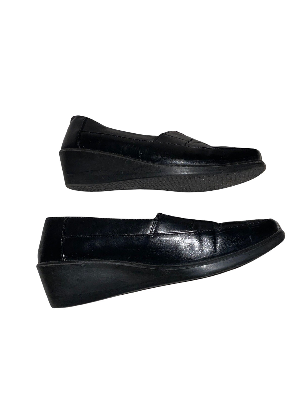 shoe tree comfort black faux leather wedge loafer womens UK size 6
