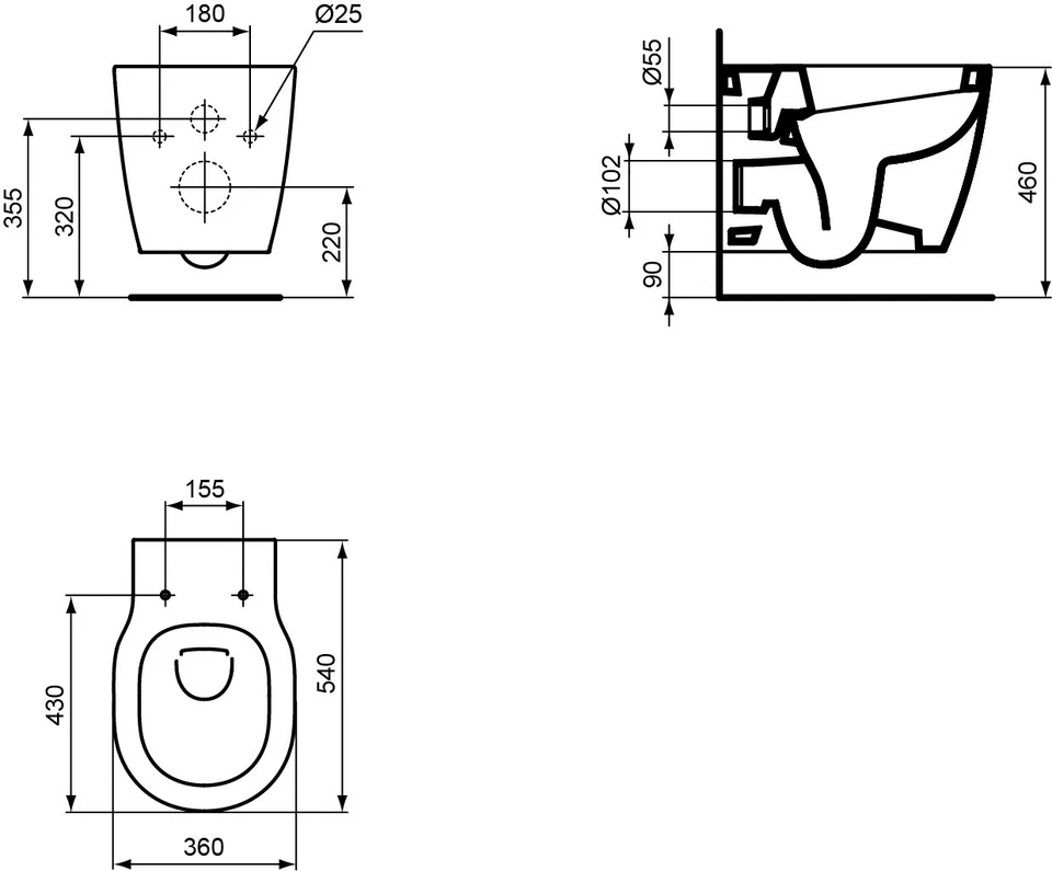 IS Wandtiefspül-WC Connect Freedom, erhöht, 360x540x400mm, Weiß - Bild 3 von 3