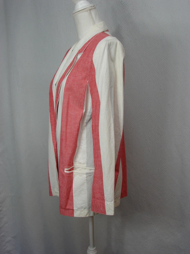 Chaqueta Blazer Diane Von Furstenberg Algodón Rojo Marfil Rayas Mujer 16 Bolsillos Foto 3 de 4