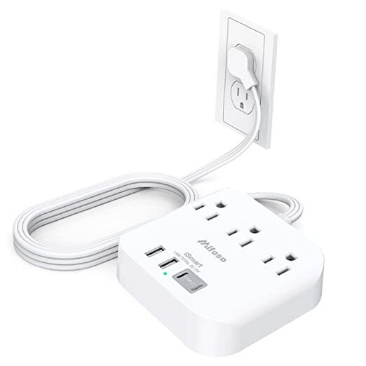 Flat Extension Cord, 5ft Ultra Flat Plug Power Strip - 3 Outlets 4 USB Ports-image