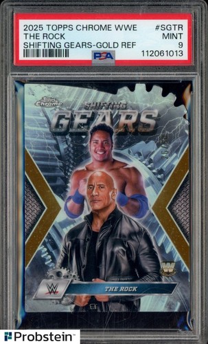 2025 Topps Chrome WWE Wrestling Shifting Gears Gold The Rock /50 PSA 9