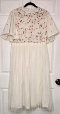 Ivy City Co Lillian Dress Womens XXL Ivory W/ Pink Flowers Flutter Sleeves Fairy