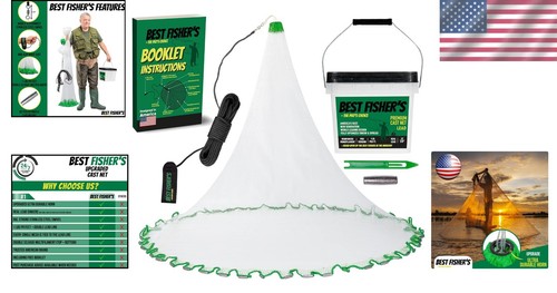 Premium American Cast Net: 4ft/6ft/8ft/10ft/12ft - 1lb/ft Lead & E-Book Included - Picture 2 of 9