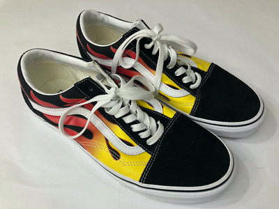 Vans Off The Wall 500714 Canvas Skateboard Shoes with Hot Rod Flames Sz 9.5 Mens