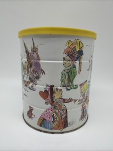 Vintage Folgers Alice in Wonderland Coffee Can Tin - 1960's
