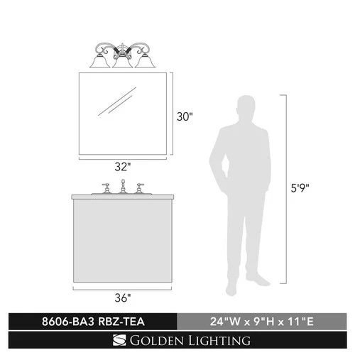 Golden Lighting Homestead Collection 3-Light Rubbed Bronze Bath Vanity Light - Picture 3 of 6