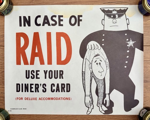 Harolds Club Casino Reno Poster 11 X 14 Home Party In case Raid Use Diner’s Card