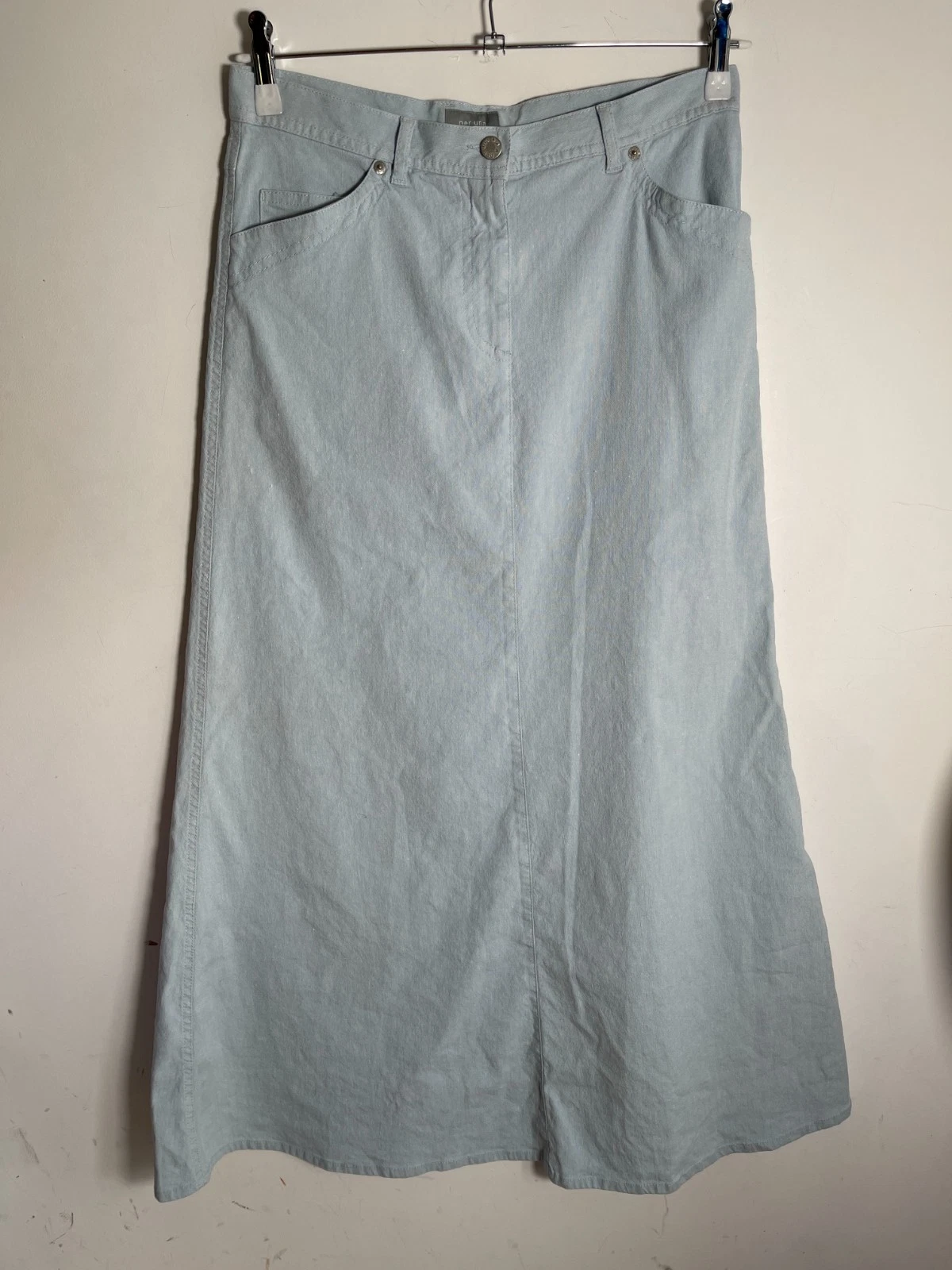 Per Una A line cotton linen skirt 14 L NEW midi blue classic summer tall