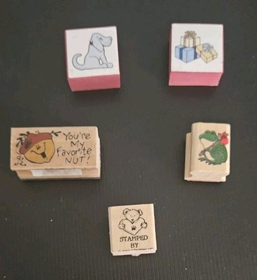 Lot Of Older Rubber Stamps Frog Dog Presents Annie Lang Favorite Nut Stamped By 
