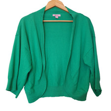 MONSOON Ladies 16 CARDIGAN Green Open 3/4 Wide Sleeve Short Colourful