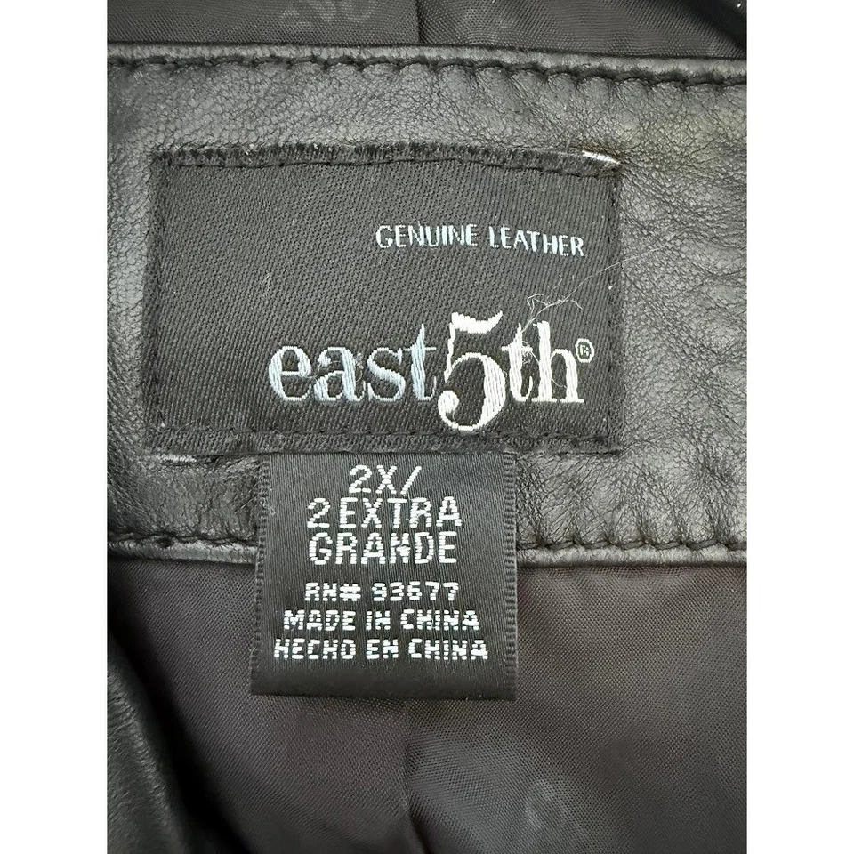 Chaqueta de cuero genuino East 5th para mujer 2X abrigo negro con cuello frontal con cremallera Foto 3 de 4