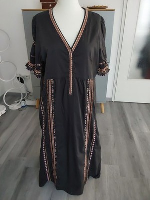 ODD MOLLY Maxikleid mit aufwendigen bunten Stickereien Gr 50