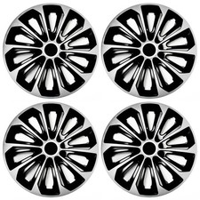 Lot de 4x Enjoliveurs STRONG Argentés NOIR 16 Pouces Universel Pour Peugeot 16