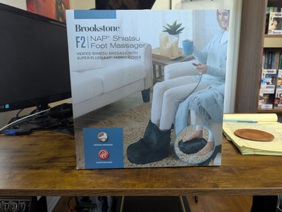 Brookstone F2 NAP Shiatsu Heated Black Foot Massager & Fabric Plush Cover 1441D3