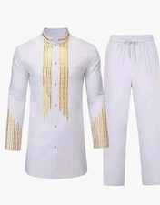 Daupanzees Mens African 2 Piece Set Traditional Suit Dashiki