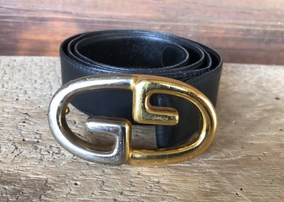 Vintage Gucci Two Tone Double G Black Leather Belt 90-36  display picture 3