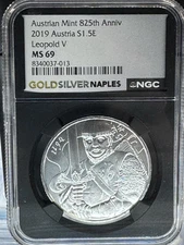 2019 Austria S1.5E Austrian Mint 825th Anniversary Leopold V MS 69 NGC