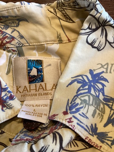 Kahala Hawaiian Button Down Short Sleeve Shirt Palm Trees Plains Bridge Men’s-L - Picture 5 of 5