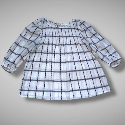 Blu Pepper Boho Blouse Womens Sz Med Black White Plaid Detail Tie Back Babydoll