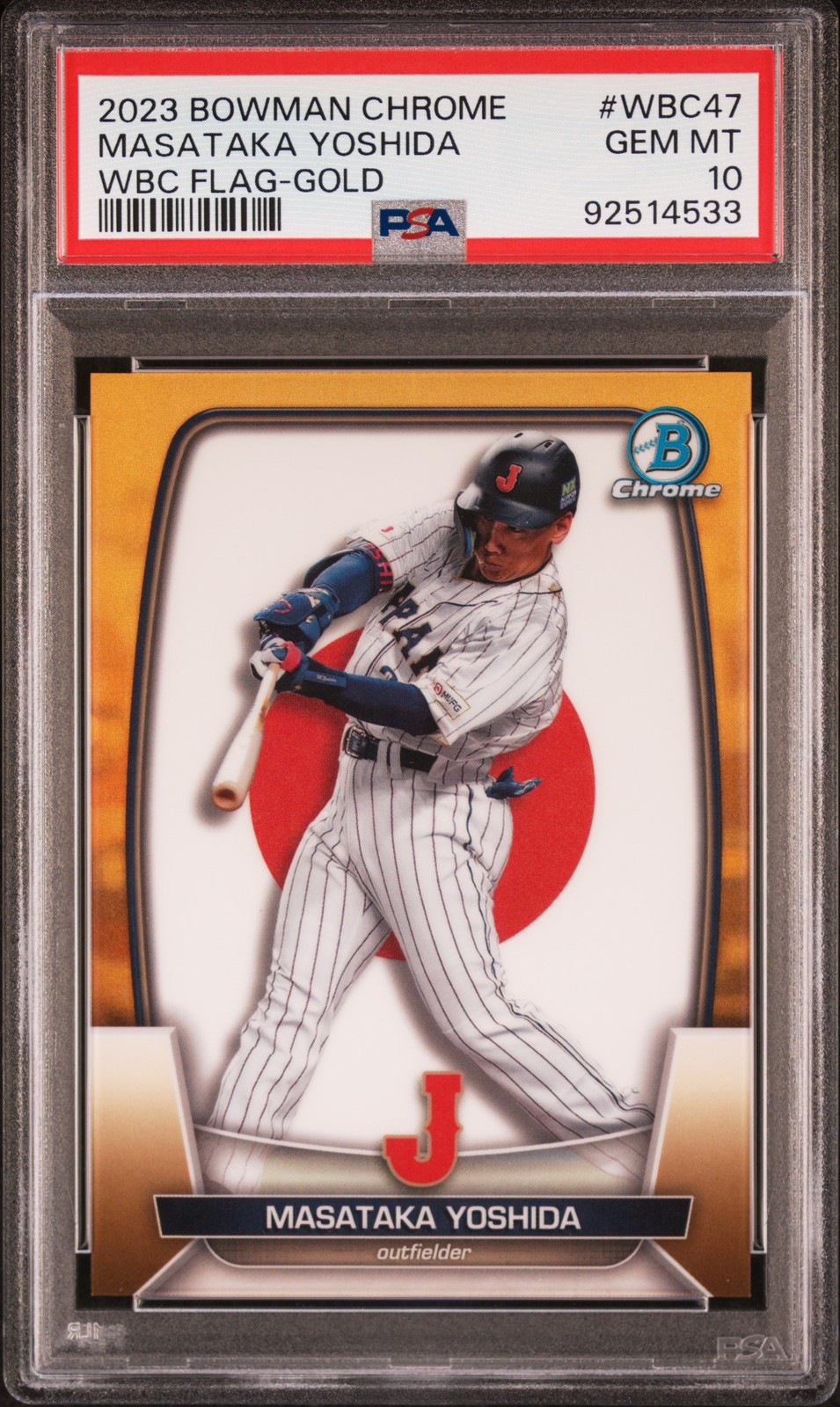 2023 BOWMAN CHROME WBC FLAG GOLD REFRACTOR #WBC47 MASATAKA YOSHIDA 16/50 PSA 10