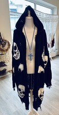 Italy Damen Strickjacke Mit Kapuze Cardigan Jacke Skull Totenkopf 34-46 Schwarz