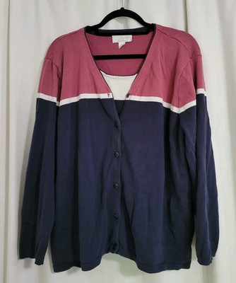 Vtg CJ Banks 2X Cardigan Faux Undershirt 90s Y2K Grannycore Normcore Blue 