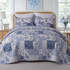 Goone Xl Queen Quilt Set 90X96 Reversible Blue Floral Boho Queen Size Quilt