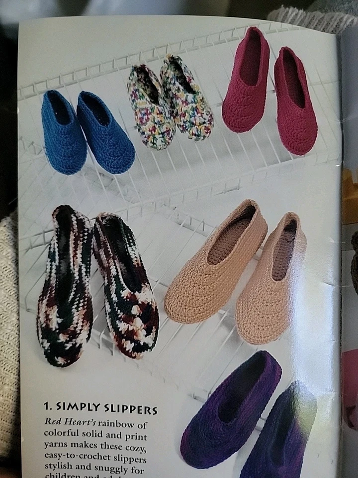 CREATURE COMFORTS ~ FAMILY SLIPPERS to Knit & Crochet Coats & Clark Booklet 0121 - Image 2 of 4