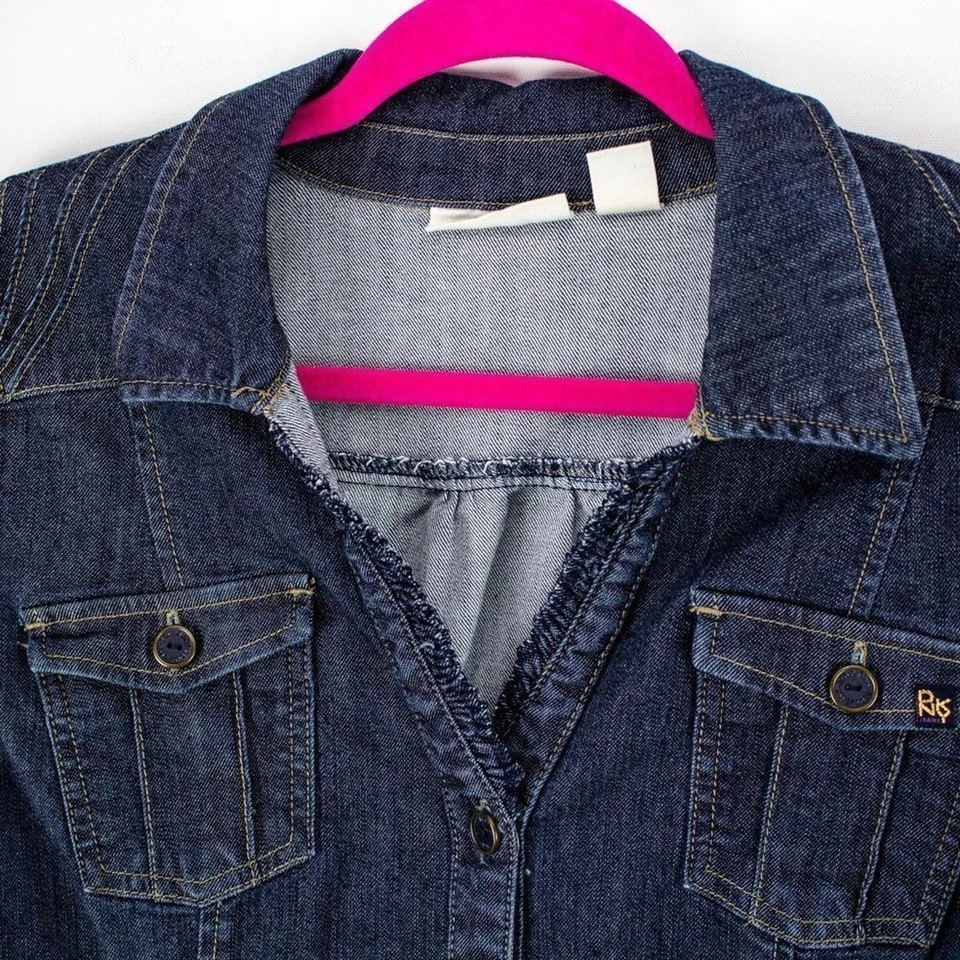 DKNY Large Women's Denim Dress Button-Up Front w/Belt Roll Tab Sleeves Blue - image 2 of 4