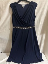 Navy Sleeveless Embellished Waist Dress stretch, light weight shoulder pads H