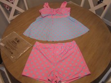New Women's 2 Piece Bathing Suit Set Swim Dress Shorts Pink Polka Dot Size 2XL