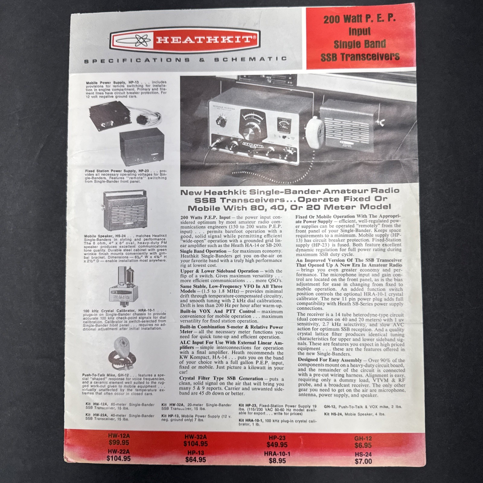 Heathkit 200 Watt P.E.P Input Single Band SSB Transceiver Specs & Schematic