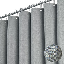 Grey Fabric Shower Curtain, 230GSM Linen Textured Heavy Duty Cloth Shower Curtai