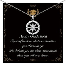 Graduation Gifts for Her 2025 Silver Compass Necklace for Women Graduation Gift